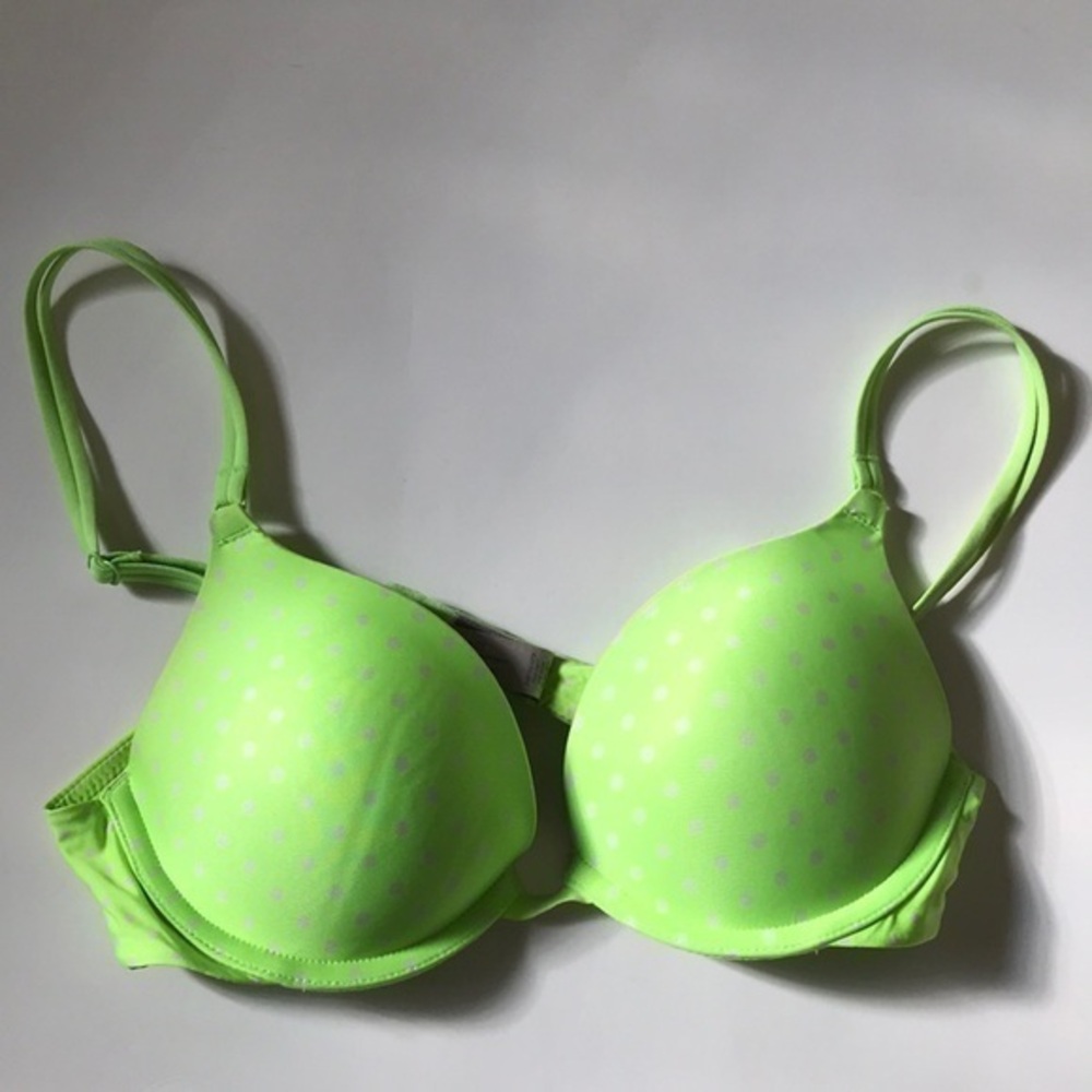 Victoria’s Secret NWOT lime green/ silver dots push-up bra sz 32B